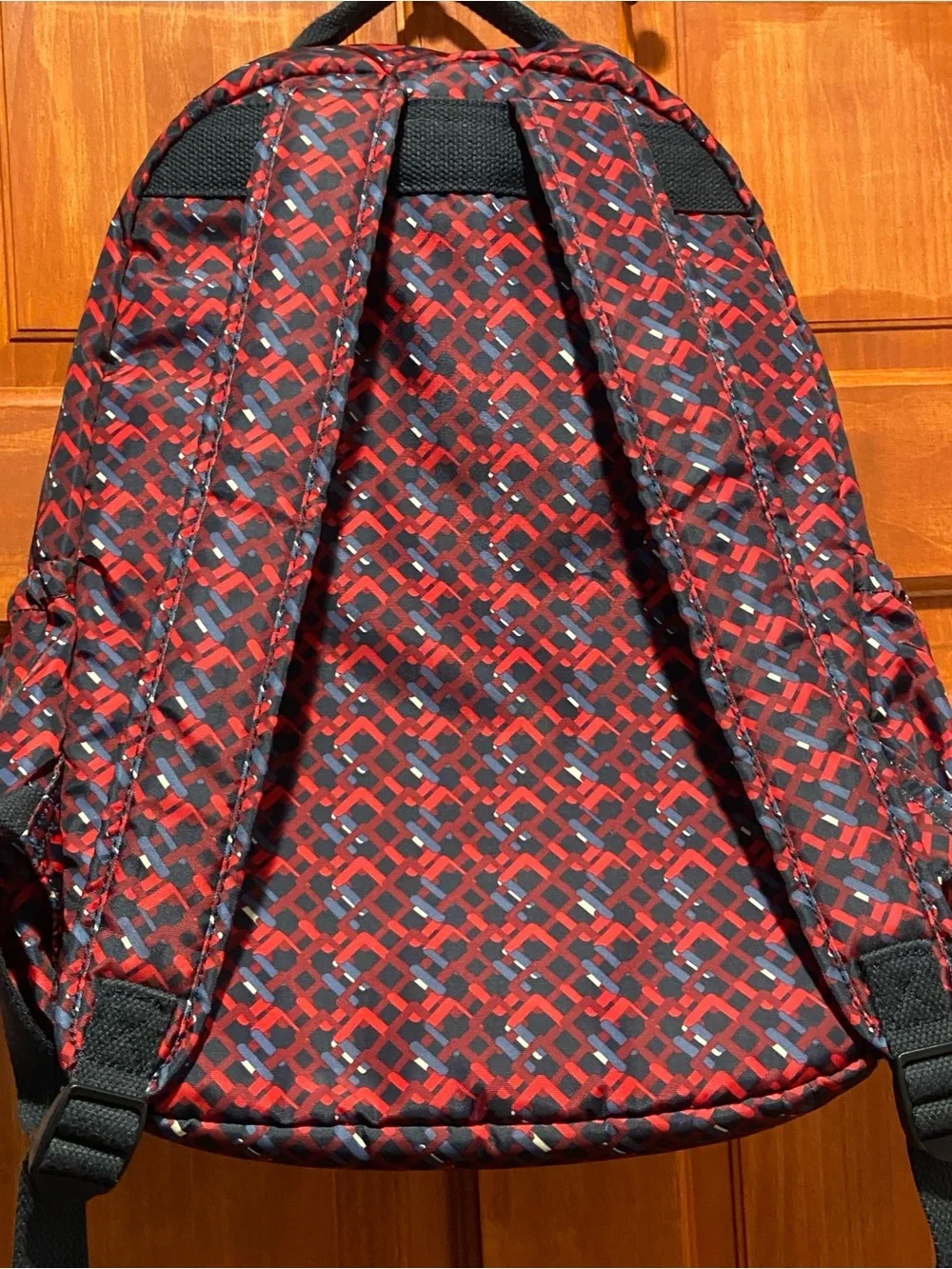 Kipling Red and Black Geometric Pattern Backpack